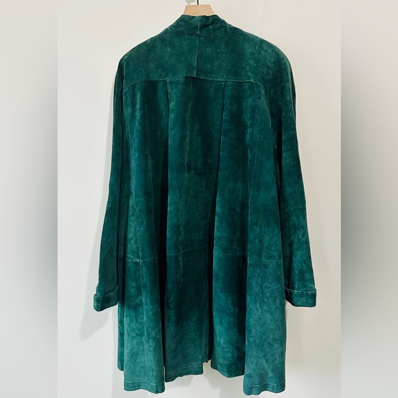 Vintage Forest Green Genuine Leather Suede Swing Coat By Ellen Ashley - Picture 5 of 8
